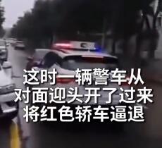 私家车逆行插队被警车迎面逼退是怎么回事?什么情况?终于真相了,原来是这样! 