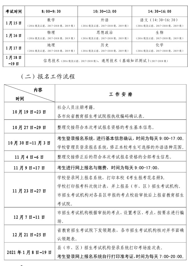 山东：2020年冬季学考报名11月9日-17日进行