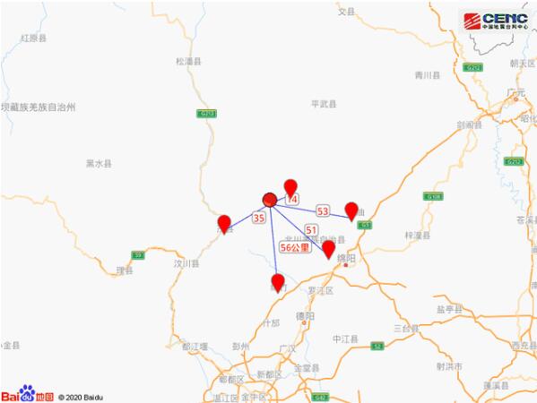 【台风路径实时发布系统】四川绵阳市北川县发生4.6级地震