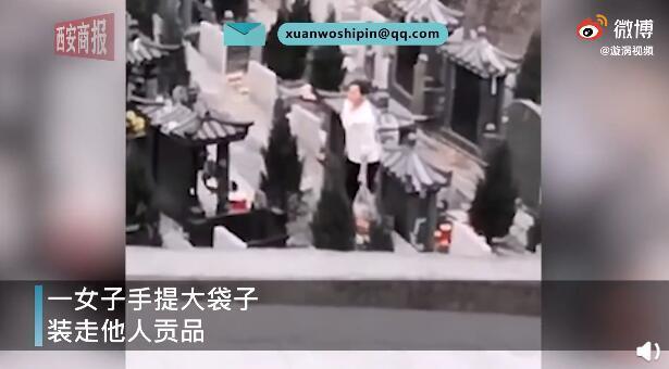 女子墓园内提袋子收走他人贡品 目击者:当时还有人正在祭拜