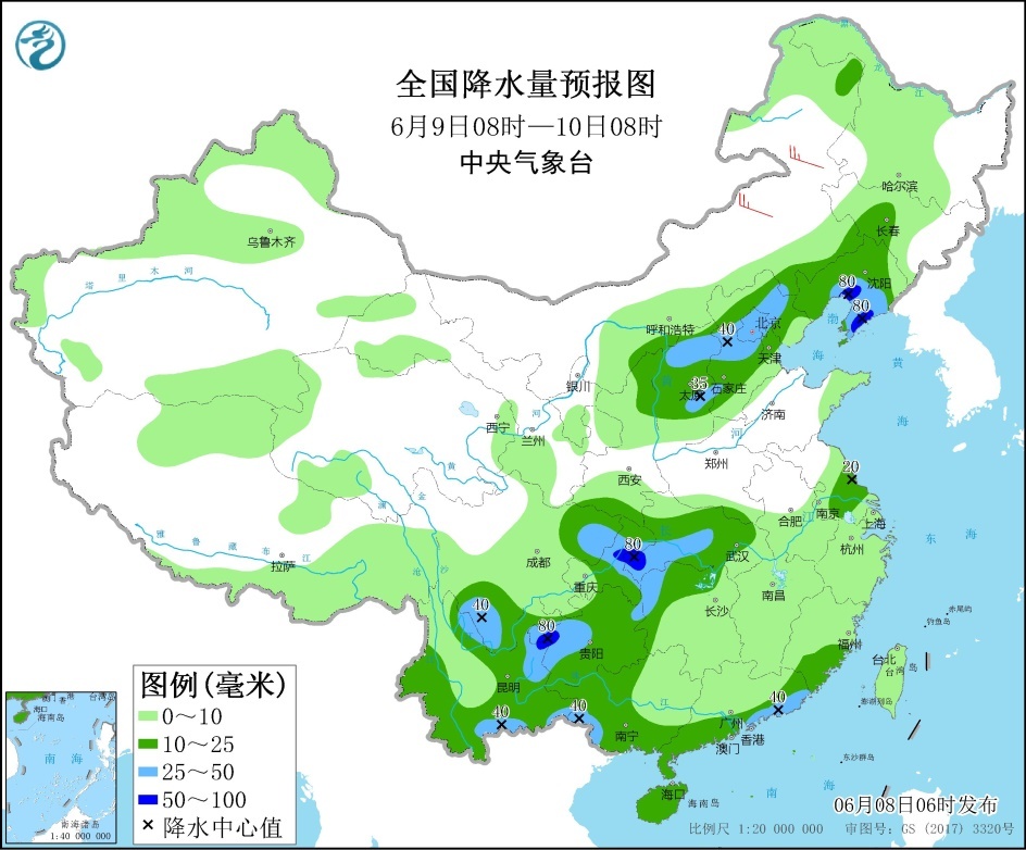 西南地区长江中下游有较强降水过程 华北东北地区等地有强对流天气