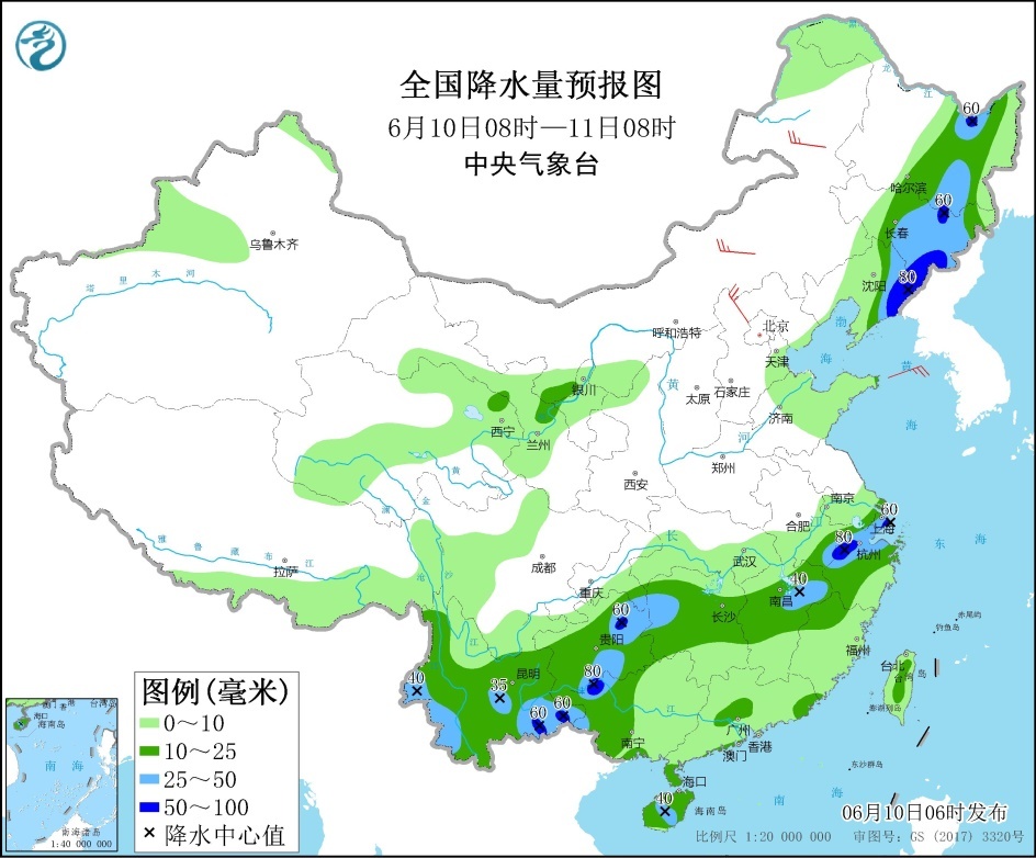 西南地区长江中下游有降雨 东北地区仍有较强降雨