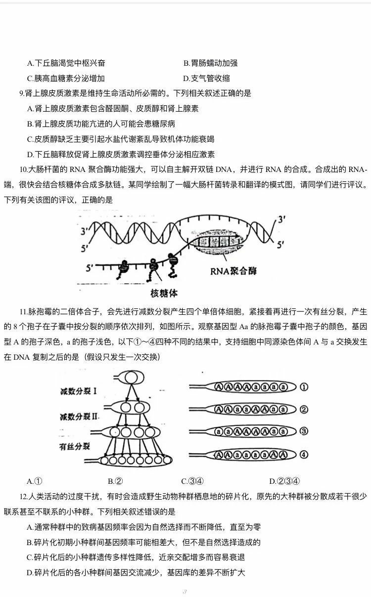 2024年新高考九省联考生物试题（安徽）